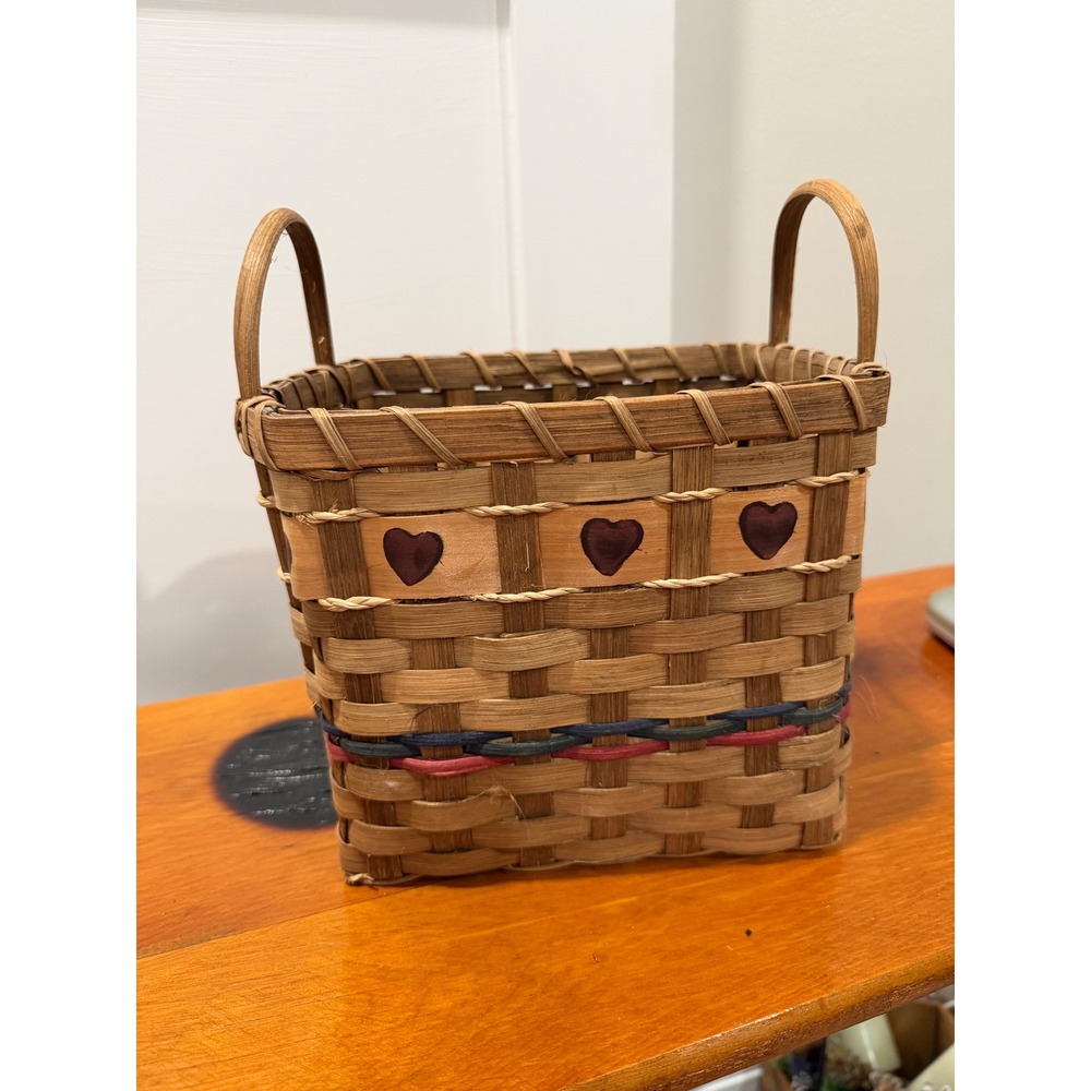 Vintage Woven Splint Wood Heart Basket Rustic Farmhouse Decor with Handles